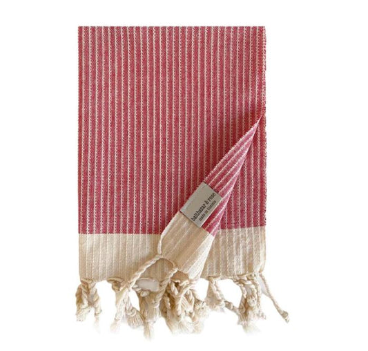 Balthazar & Rose Hand Towels: White Stripes Red